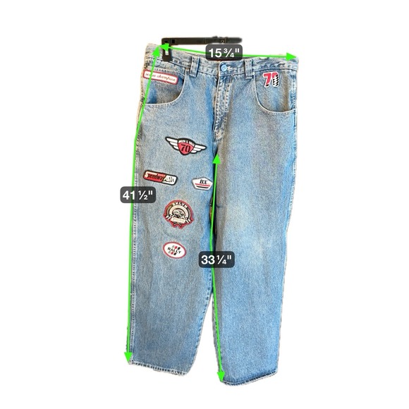 Brooklyn Express Jeans Men Baggy Denim Embroidered Racing Patches Vintage Sz 34 - Picture 10 of 10